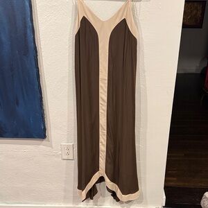 Chic Brown and Cream Maxi Dress
